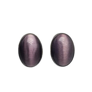 AIS Mexican Sterling Silver Oval Purple Cat Eye Clip on Earrings Vintage